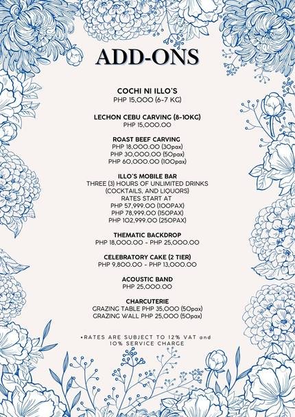 Add-ons — Privè by Illo's catering menu page