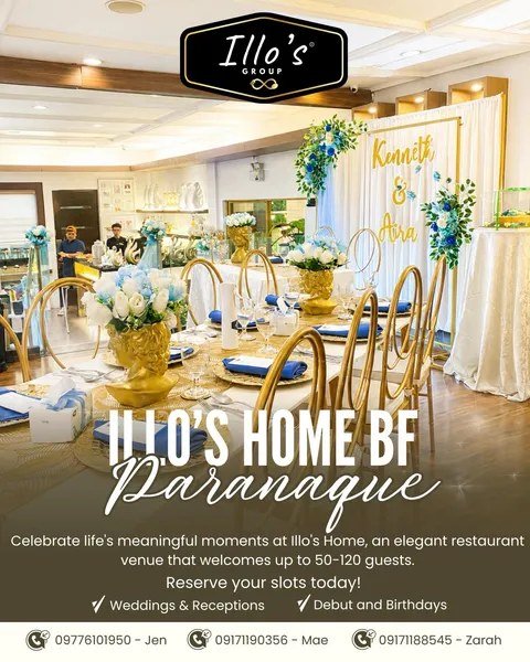 Illo's Home BF Parañaque — blue and gold styled celebration setting